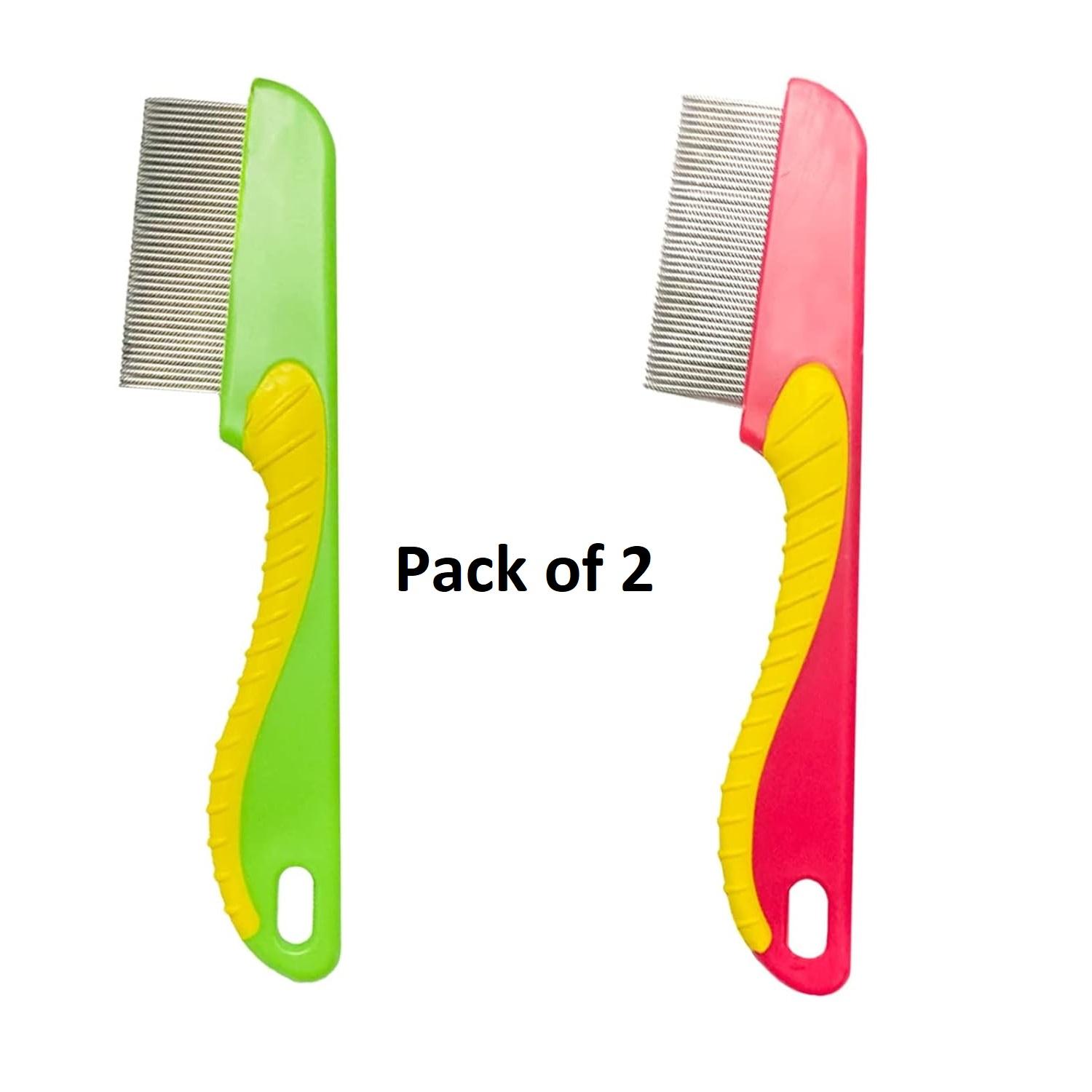 Flea Comb for Cat Dog, Stainless Steel Fine Tooth Flea Lice Tear Stain Remover Comb(2 Pcs).