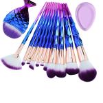 Professional Diamond Handle synthetic fiber Makeup Brush Set with Big Fish Tail for Foundation Eyeshadow Lips - 12 Pieces and Silicone Egg