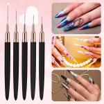 5pcs Set Extra Fine Line Liner Slim Brush Line Nail Brush Nail Art Pen (Black).