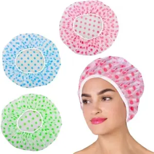 Rain and shower Cap Disposable Shower Caps for Women Larger Thicker Waterproof set of 3