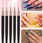 5pcs Set Extra Fine Line Liner Slim Brush Line Nail Brush Nail Art Pen (Black).