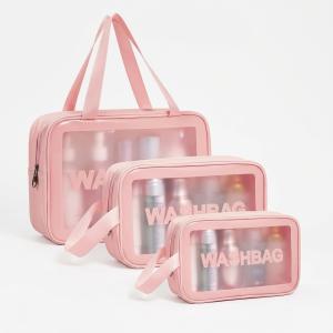 Makeup Bag for Home & Travel, Toiletry Bag  (Set of 3 Light Pink)