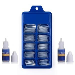 100pcs Transparent Nails and 2 pcs fake nails glue