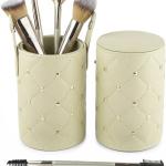 Premium Leather Rivets Studded Portable Cosmetic Brush Travel Case Makeup Brush Holder Cup