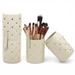 Premium Leather Rivets Studded Portable Cosmetic Brush Travel Case Makeup Brush Holder Cup
