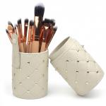Premium Leather Rivets Studded Portable Cosmetic Brush Travel Case Makeup Brush Holder Cup