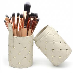 Premium Leather Rivets Studded Portable Cosmetic Brush Travel Case Makeup Brush Holder Cup