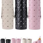 Premium Leather Rivets Studded Portable Cosmetic Brush Travel Case Makeup Brush Holder Cup