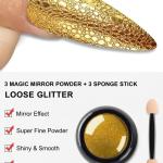 Powder, 2 Jars Nail Art Mirror Glitter Effect Chrome Pigment Powder Dust Gold Silver Chrome Nail Powder with Sponge Applicators
