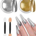 Powder, 2 Jars Nail Art Mirror Glitter With Sponge Applicators.