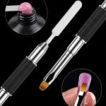 Stainless Steel Picker Dual-Ended Nail Spatula Brush Poly Builder Gel Tool Builder Gel Nail Brush (Black)