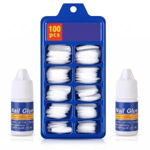 Premium White Fake Nails Set of 100 with 2 Nail Glue.