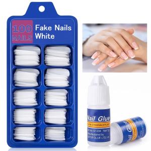 Premium White Fake Nails Set of 100 with 2 Nail Glue.