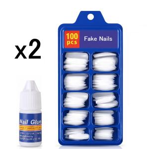 Premium White Fake Nails Set of 100 with 2 Nail Glue.