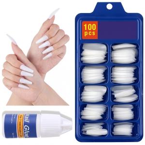 Premium White Fake Nails Set of 100 with 2 Nail Glue.
