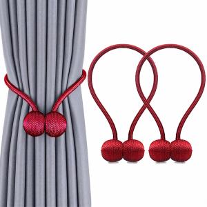 (1 Pair) Curtain Tiebacks Curtain Drape Hold backs Clips Rope Holder.(Maroon).