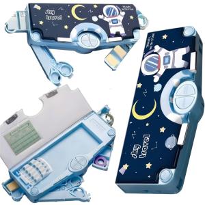 Plastic Space Theme Multiple Compartment Pencil Box Geometry Box (Blue) 1 Piece