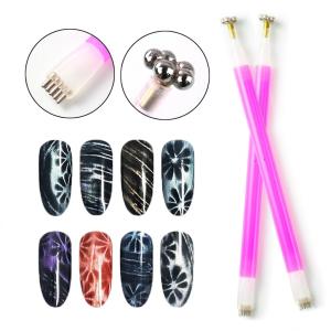 3D CAT EYES NAIL ART MAGNET TOOL SET WITH DOUBLE HEAD FLOWER DESIGN NAIL MAGNET PENS  (PACK OF 2)