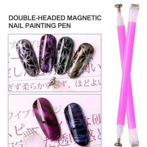 3D CAT EYES NAIL ART MAGNET TOOL SET WITH DOUBLE HEAD FLOWER DESIGN NAIL MAGNET PENS  (PACK OF 2)