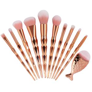 Diamond cut Handle Makeup Brush Set With Big Fish Tail For Foundation /Eyeshadow /Lips-11 Pieces
