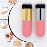 2 Pcs Golden Round Pier Foundation Brush Flat Cream Makeup Brush (1 White & Pink)