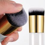 2 Pcs Golden Round Pier Foundation Brush Flat Cream Makeup Brush (1 White & Pink)