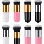 2 Pcs Golden Round Pier Foundation Brush Flat Cream Makeup Brush (1 White & Pink)
