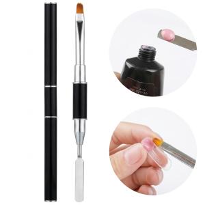 Stainless Steel Picker Dual-Ended Nail Spatula Brush Poly Builder Gel Tool Builder Gel Nail Brush (Black)