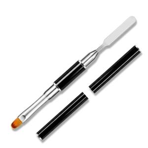 Stainless Steel Picker Dual-Ended Nail Spatula Brush Poly Builder Gel Tool Builder Gel Nail Brush (Black)