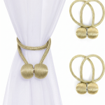 2 Pair Magnetic Curtain Tiebacks Convenient Drape Tie Backs-Pearl Decorative Rope Holdback Holder(2 pair).Golden