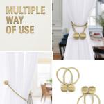 2 Pair Magnetic Curtain Tiebacks Convenient Drape Tie Backs-Pearl Decorative Rope Holdback Holder(2 pair).Golden