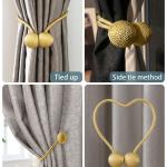 2 Pair Magnetic Curtain Tiebacks Convenient Drape Tie Backs-Pearl Decorative Rope Holdback Holder(2 pair).Golden
