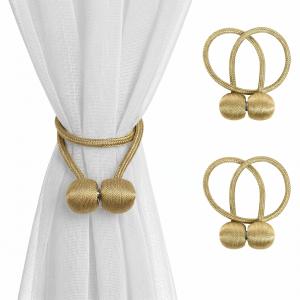 2 Pair Magnetic Curtain Tiebacks Convenient Drape Tie Backs-Pearl Decorative Rope Holdback Holder(2 pair).Golden