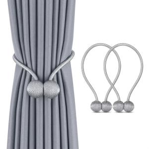 (1 Pair) Curtain Tiebacks Curtain Drape Hold backs Clips Rope Holder Tie Back for Home Bedroom Office (Grey).