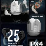 Wireless Earbuds, Ultrapods max TWS Bluetooth Earphones with Charging Case (White).
