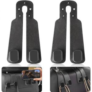 Pack of 2 Double Hooks for Car Seat Back, Car Seat Double Hook Back Hook, Car Hook for Headrest, Leather Car Seat Back Double Hook..