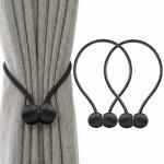 (1 Pair) Curtain Tiebacks Curtain Drape Hold backs Clips Rope Holder.(Black)