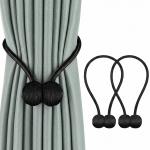 (1 Pair) Curtain Tiebacks Curtain Drape Hold backs Clips Rope Holder.(Black)