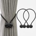 (1 Pair) Curtain Tiebacks Curtain Drape Hold backs Clips Rope Holder.(Black)