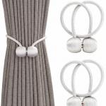 2 Pair Magnetic Curtain Tiebacks Convenient Drape Tie Backs-Pearl Decorative Rope Holdback Holder(2 pair).White