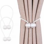 2 Pair Magnetic Curtain Tiebacks Convenient Drape Tie Backs-Pearl Decorative Rope Holdback Holder(2 pair).White
