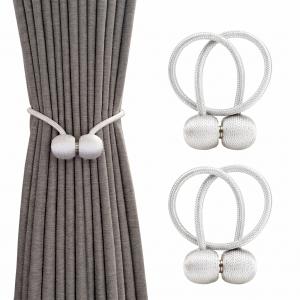 2 Pair Magnetic Curtain Tiebacks Convenient Drape Tie Backs-Pearl Decorative Rope Holdback Holder(2 pair).White