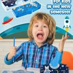 Plastic Space Theme Multiple Compartment Pencil Box Geometry Box (Blue) 1 Piece