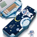 Plastic Space Theme Multiple Compartment Pencil Box Geometry Box (Blue) 1 Piece