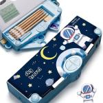 Plastic Space Theme Multiple Compartment Pencil Box Geometry Box (Blue) 1 Piece