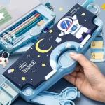 Plastic Space Theme Multiple Compartment Pencil Box Geometry Box (Blue) 1 Piece