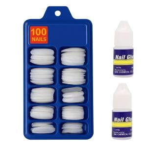 Premium White Fake Nails Set of 100 with 2 Nail Glue.