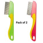 Flea Comb for Cat Dog, Stainless Steel Fine Tooth Flea Lice Tear Stain Remover Comb(2 Pcs).