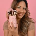 Leather Rivets Studded Portable Cosmetic Brush Travel Case Makeup Brush Holder Cup(Pack of 1).