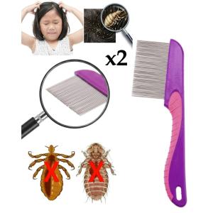 Flea Comb for Cat Dog, Stainless Steel Fine Tooth Flea Lice Tear Stain Remover Comb(2 Pcs).